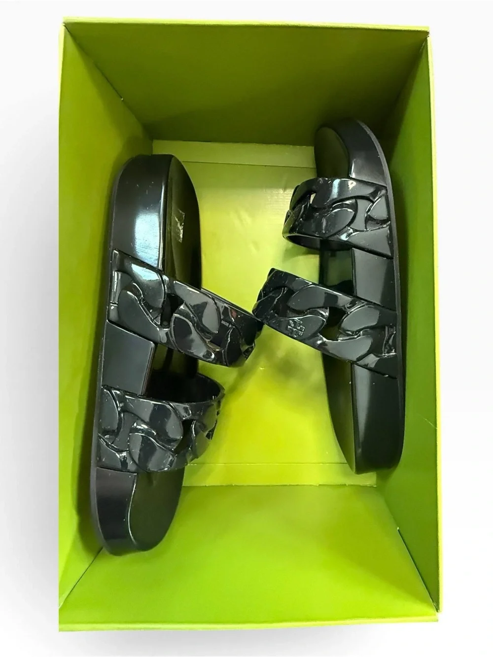 Tory Burch Adrien Jelly Slide Women's Black Chain Sandals Size 9 New